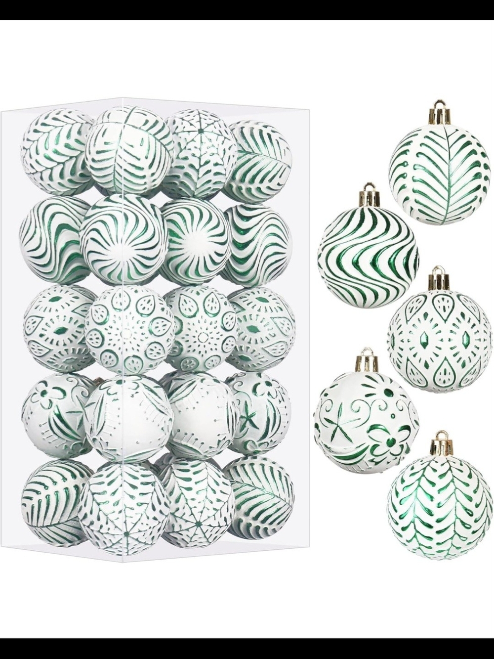 Holiday White & Green Decorative Ornaments